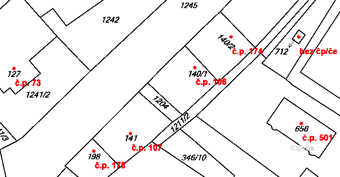 Cerhenice 106 na parcele st. 140/1 v KÚ Cerhenice, Katastrální mapa