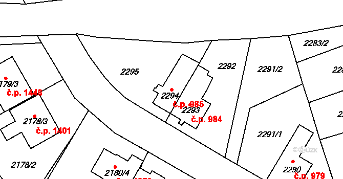 Frýdlant 985 na parcele st. 2294 v KÚ Frýdlant, Katastrální mapa