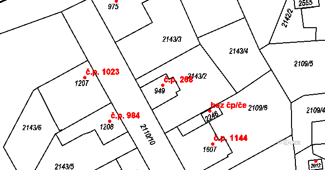 Lomnice nad Popelkou 268 na parcele st. 949 v KÚ Lomnice nad Popelkou, Katastrální mapa