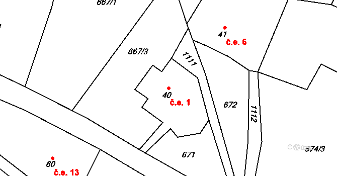 Křenov 1, Bernartice na parcele st. 40 v KÚ Křenov u Žacléře, Katastrální mapa