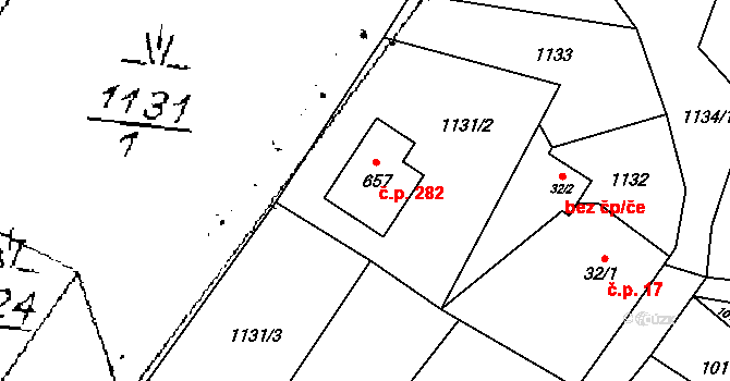 Písek 282 na parcele st. 657 v KÚ Písek u Jablunkova, Katastrální mapa