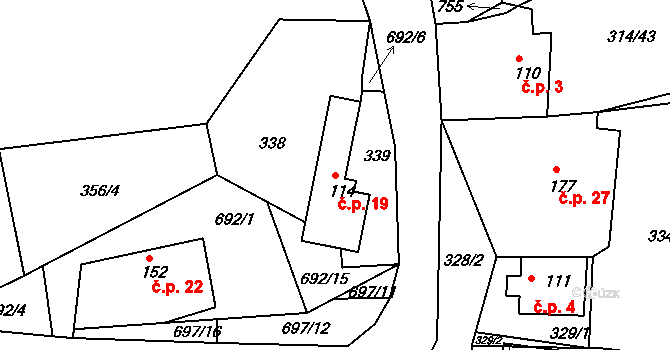 Klecánky 19, Klecany na parcele st. 114 v KÚ Klecany, Katastrální mapa