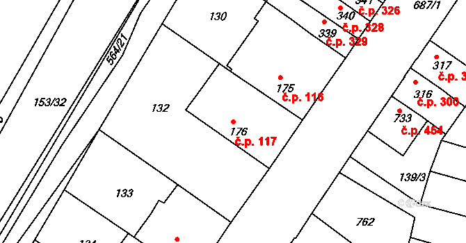 Nechanice 117 na parcele st. 176 v KÚ Nechanice, Katastrální mapa