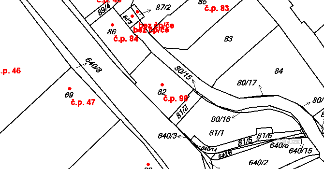 Choryně 98 na parcele st. 82 v KÚ Choryně, Katastrální mapa