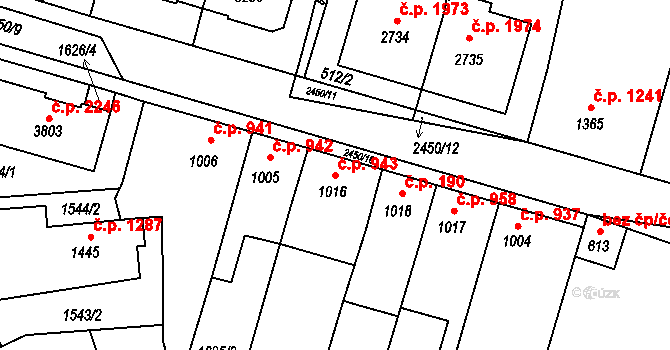 Hořice 943 na parcele st. 1016 v KÚ Hořice v Podkrkonoší, Katastrální mapa