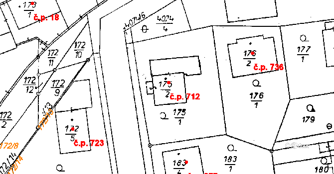 Poděbrady II 712, Poděbrady na parcele st. 175/2 v KÚ Poděbrady, Katastrální mapa