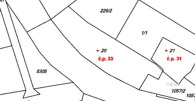 Krahulov 33 na parcele st. 20 v KÚ Krahulov, Katastrální mapa