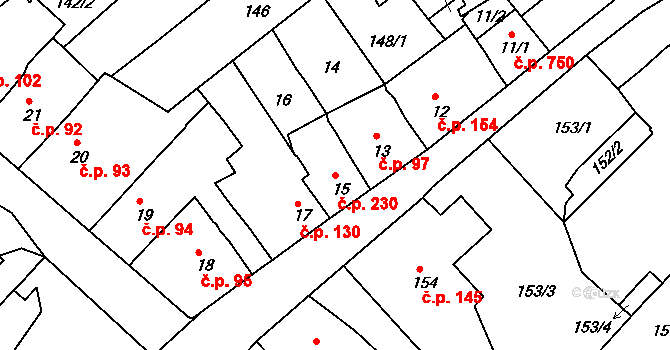 Bosonohy 230, Brno na parcele st. 15 v KÚ Bosonohy, Katastrální mapa