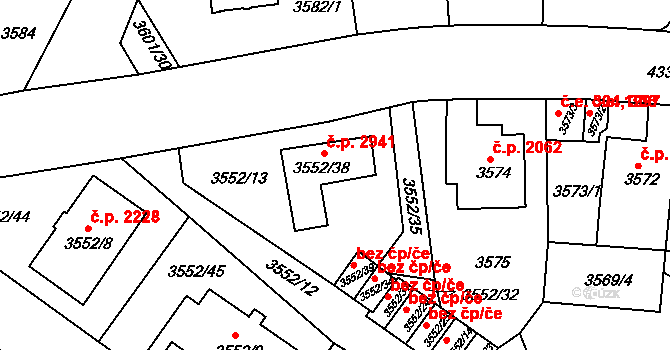 Teplice 2941 na parcele st. 3552/38 v KÚ Teplice, Katastrální mapa