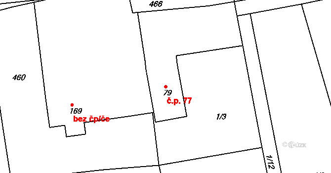 Borek 77, Rokycany na parcele st. 79 v KÚ Borek u Rokycan, Katastrální mapa