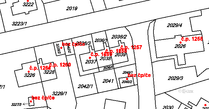 Sokolov 1258 na parcele st. 2038 v KÚ Sokolov, Katastrální mapa