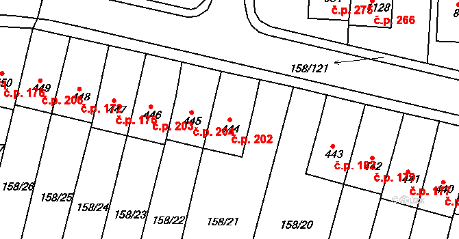 Háje 202, Cheb na parcele st. 444 v KÚ Háje u Chebu, Katastrální mapa