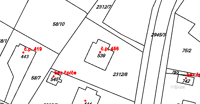 Černilov 456 na parcele st. 539 v KÚ Černilov, Katastrální mapa