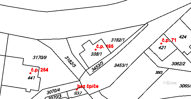Jílové 185 na parcele st. 338/1 v KÚ Jílové u Děčína, Katastrální mapa