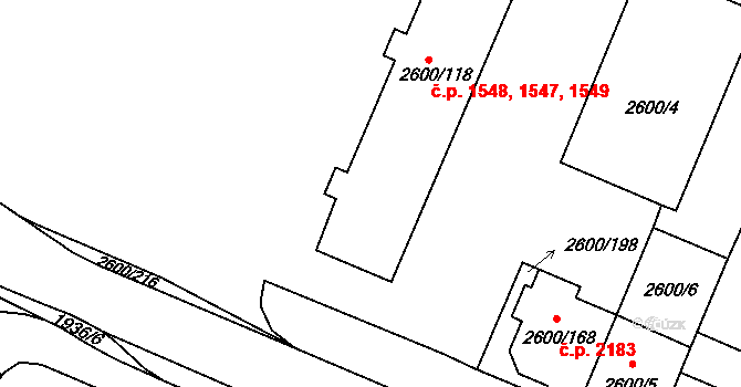 Turnov 1547,1548,1549 na parcele st. 2600/118 v KÚ Turnov, Katastrální mapa