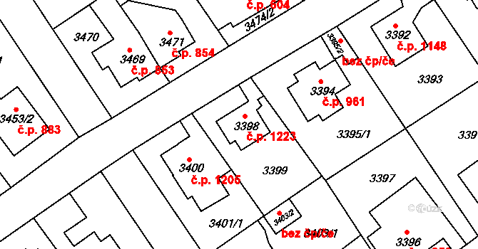 Modřany 1223, Praha na parcele st. 3398 v KÚ Modřany, Katastrální mapa