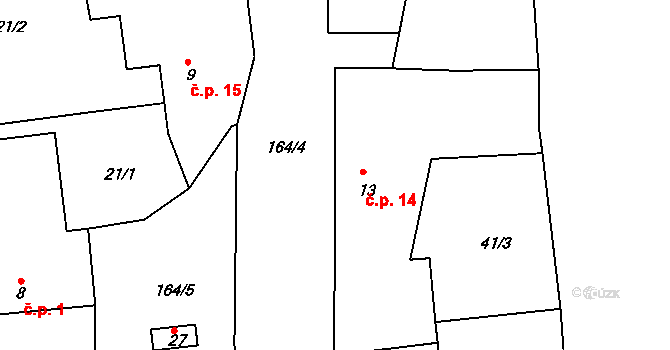 Tobolka 14, Měňany na parcele st. 13 v KÚ Tobolka, Katastrální mapa