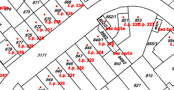 Příbram I 224, Příbram na parcele st. 848 v KÚ Příbram, Katastrální mapa