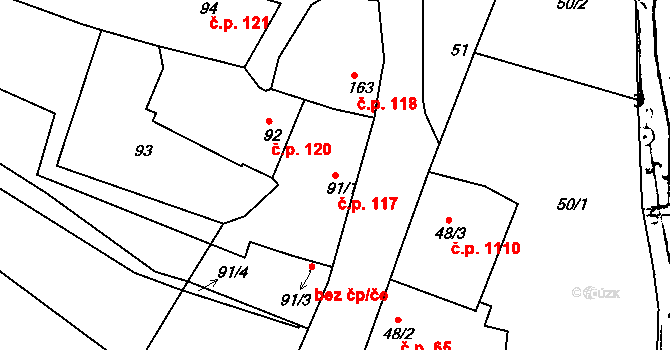 Mutěnice 117 na parcele st. 91/1 v KÚ Mutěnice, Katastrální mapa