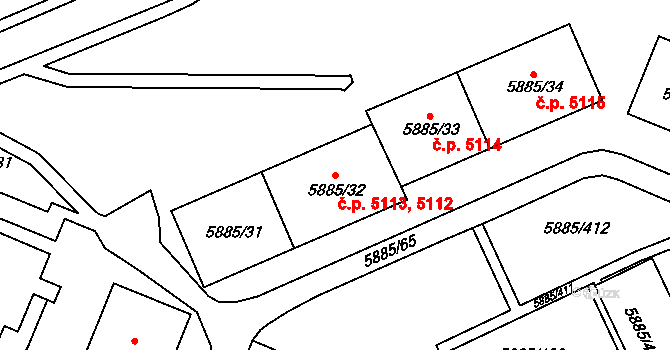 Chomutov 5112,5113 na parcele st. 5885/31 v KÚ Chomutov I, Katastrální mapa