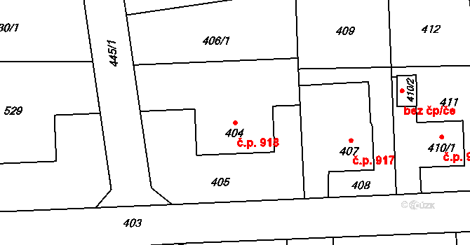 Šumbark 918, Havířov na parcele st. 404 v KÚ Šumbark, Katastrální mapa