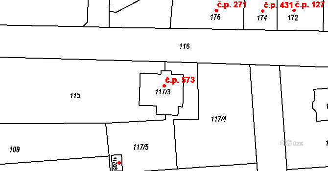 Plumlov 573 na parcele st. 117/3 v KÚ Plumlov, Katastrální mapa