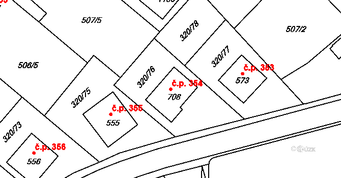 Přední Ptákovice 354, Strakonice na parcele st. 708 v KÚ Přední Ptákovice, Katastrální mapa