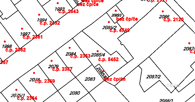 Chomutov 5452 na parcele st. 2085/4 v KÚ Chomutov II, Katastrální mapa