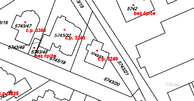 Kročehlavy 3249, Kladno na parcele st. 5743/33 v KÚ Kročehlavy, Katastrální mapa
