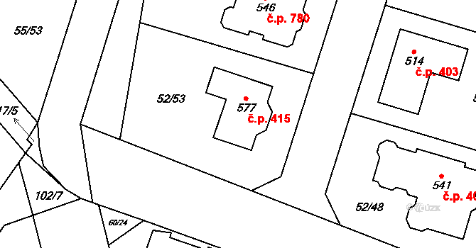 Hovorčovice 415 na parcele st. 577 v KÚ Hovorčovice, Katastrální mapa