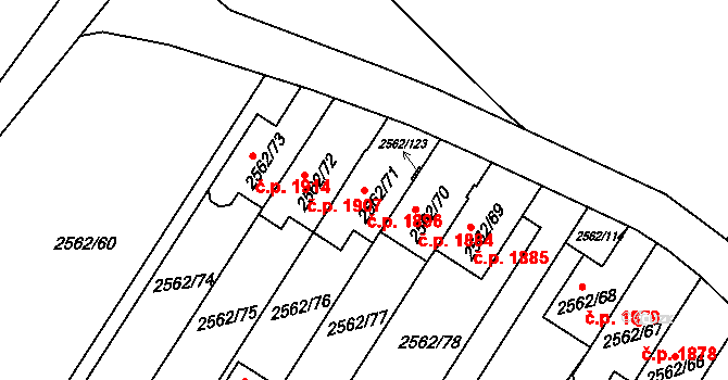 Trnovany 1896, Teplice na parcele st. 2562/71 v KÚ Teplice-Trnovany, Katastrální mapa