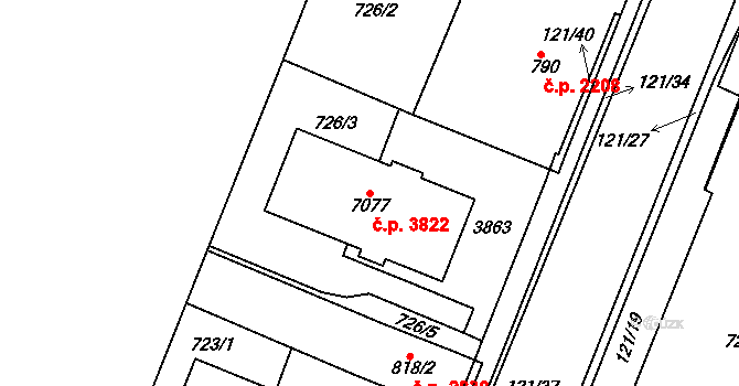Havlíčkův Brod 3822 na parcele st. 7077 v KÚ Havlíčkův Brod, Katastrální mapa