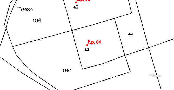 Dražíč 81 na parcele st. 4/3 v KÚ Dražíč, Katastrální mapa