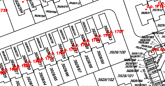 Úvaly 1705 na parcele st. 3928/239 v KÚ Úvaly u Prahy, Katastrální mapa