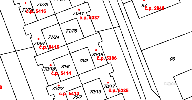 Helenín 5386, Jihlava na parcele st. 70/19 v KÚ Helenín, Katastrální mapa