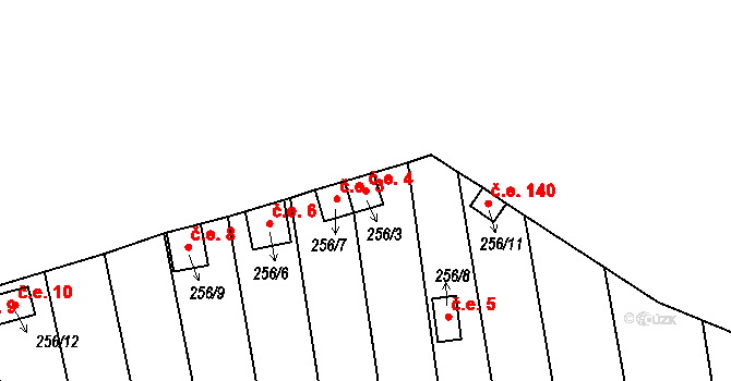 Jemnice 4 na parcele st. 256/3 v KÚ Jemnice, Katastrální mapa