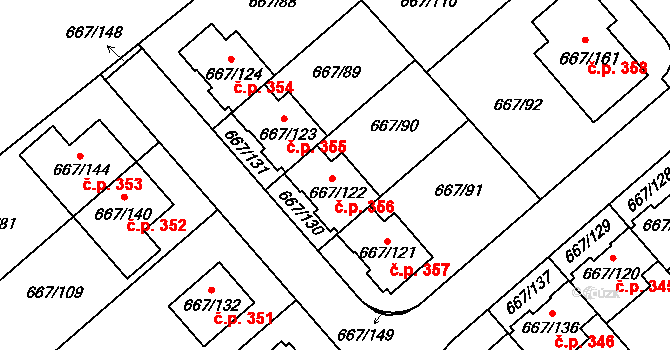Vážany 356, Kroměříž na parcele st. 667/122 v KÚ Vážany u Kroměříže, Katastrální mapa