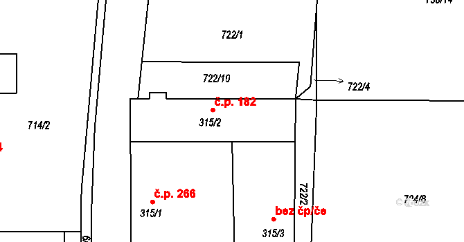 Lišov 182 na parcele st. 315/2 v KÚ Lišov, Katastrální mapa