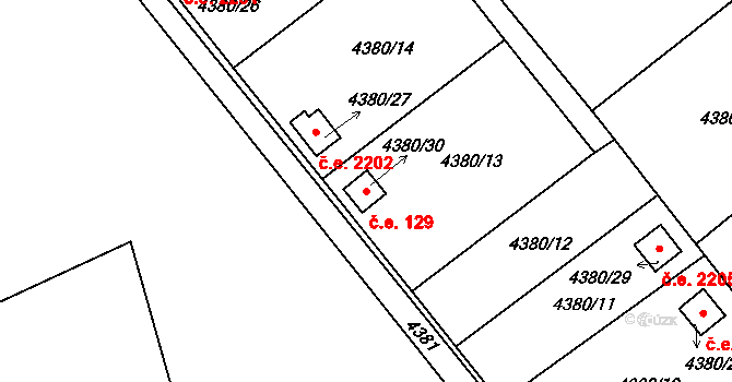 Louny 129 na parcele st. 4380/30 v KÚ Louny, Katastrální mapa