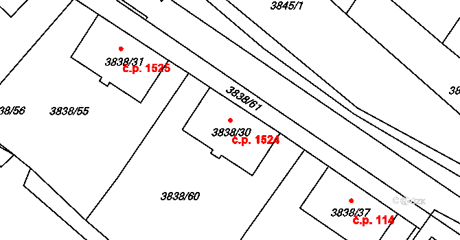 Velké Meziříčí 1524 na parcele st. 3838/30 v KÚ Velké Meziříčí, Katastrální mapa