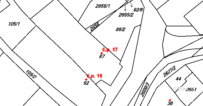 Ludkovice 17 na parcele st. 87 v KÚ Ludkovice, Katastrální mapa