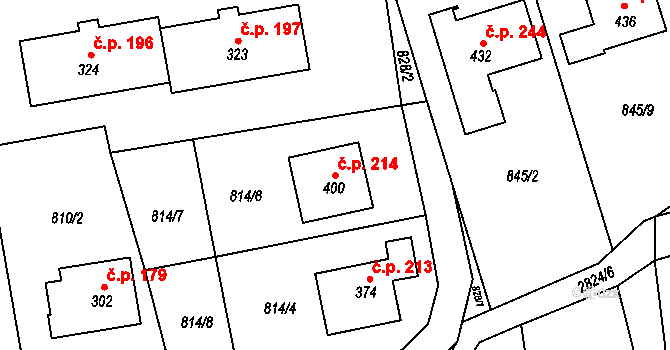 Sehradice 214 na parcele st. 400 v KÚ Sehradice, Katastrální mapa