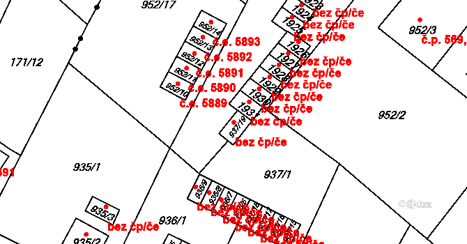 Ústí nad Labem 38853230 na parcele st. 937/19 v KÚ Bukov, Katastrální mapa