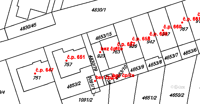 Boršice 40599230 na parcele st. 923 v KÚ Boršice u Buchlovic, Katastrální mapa