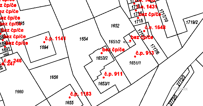 Děčín 41826230 na parcele st. 1653/2 v KÚ Děčín, Katastrální mapa