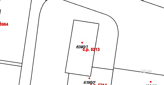 Zlín 5213 na parcele st. 6390/1 v KÚ Zlín, Katastrální mapa