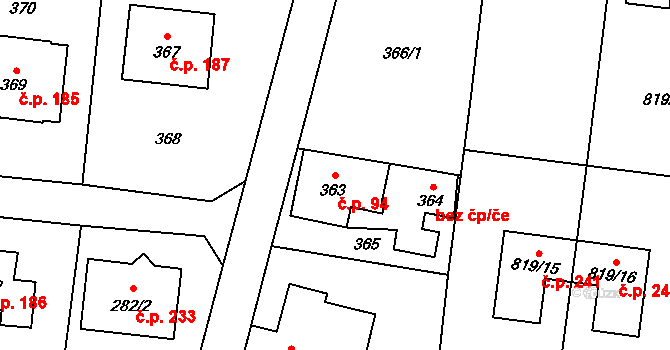 Neplachovice 94 na parcele st. 363 v KÚ Neplachovice, Katastrální mapa