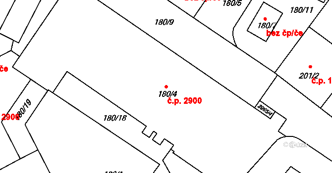 Předměstí 2900, Opava na parcele st. 180/4 v KÚ Opava-Předměstí, Katastrální mapa
