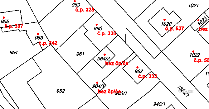 Tuchlovice 43417230 na parcele st. 964/2 v KÚ Tuchlovice, Katastrální mapa