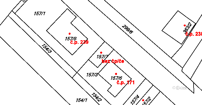 Hlízov 43996230 na parcele st. 157/7 v KÚ Hlízov, Katastrální mapa